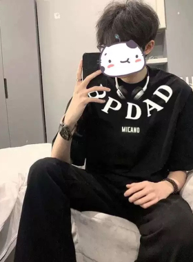 纯棉短袖t恤男夏季宽松情侣上衣女美式潮牌hiphop项链字母印花