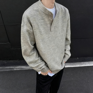 慵懒感老钱风针织衫 秋冬季 线衣外套 痞帅亨利领毛衣男2025新款 美式