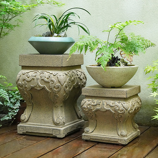户外盆景架摆件庭院花园布置人造石墩子仿石柱墩花盆底座造景矮凳
