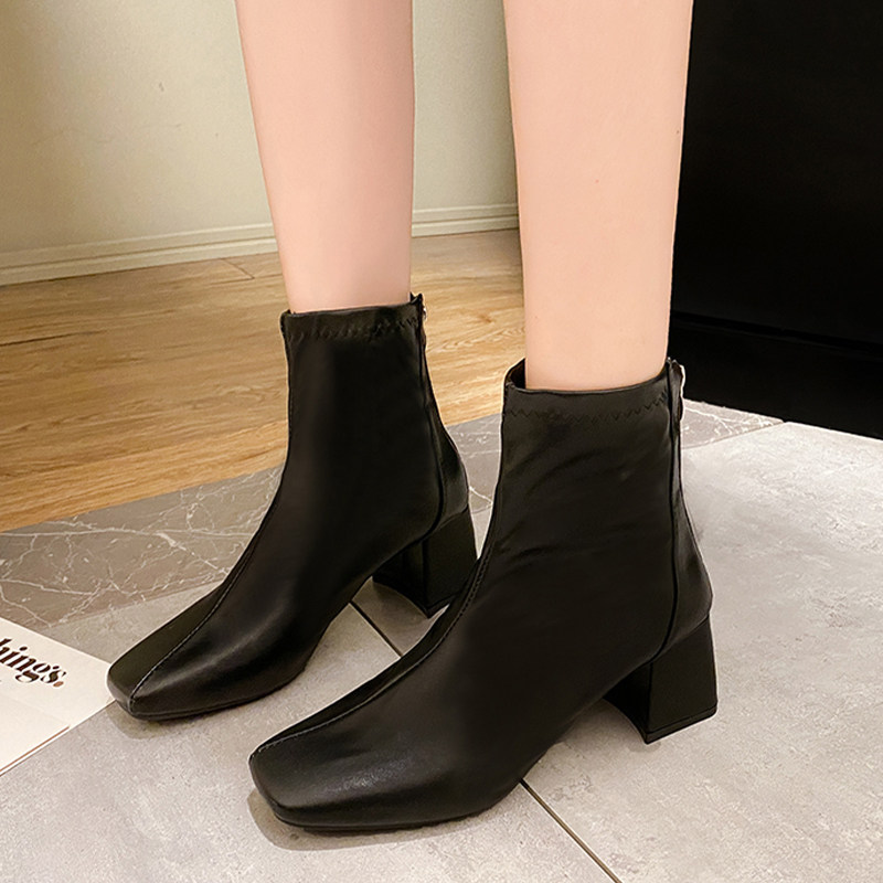 MARTIN BOOTS WOMENS BRITISH STYLE 2024 AUTUMN NEW SQUARE TOE BLOCK HEEL BOOTS INS SPRING AND AUTUMN SINGLE BOOTS HIGH HEELS SKINNY BOOTS