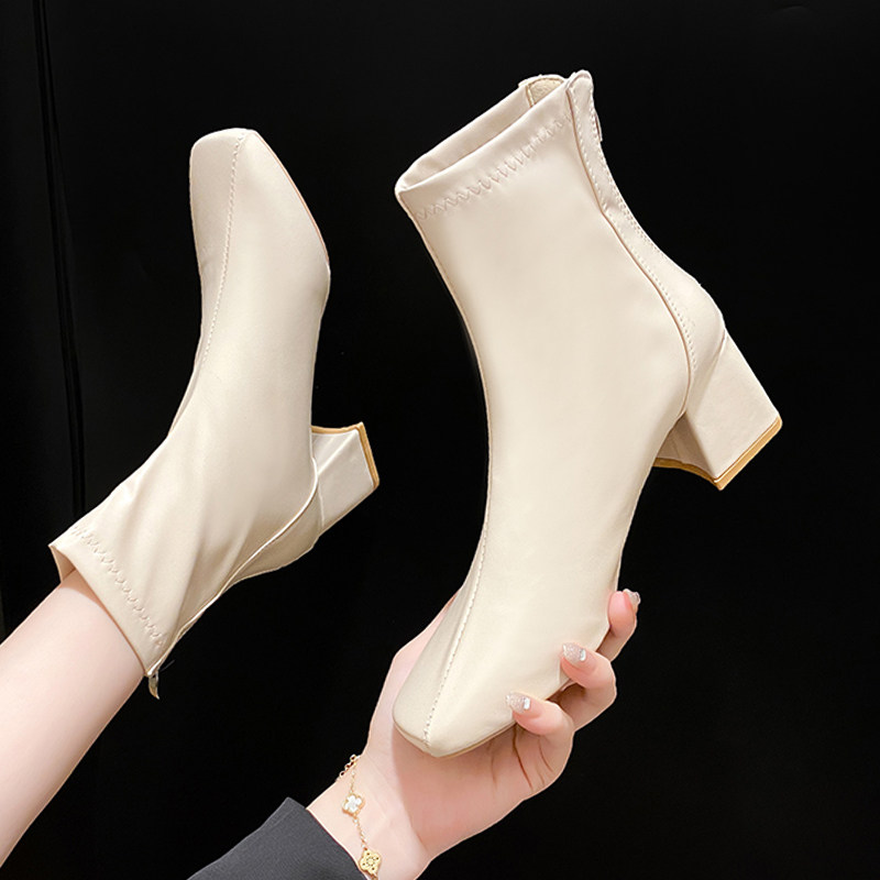 MARTIN BOOTS WOMENS BRITISH STYLE 2024 AUTUMN NEW SQUARE TOE BLOCK HEEL BOOTS INS SPRING AND AUTUMN SINGLE BOOTS HIGH HEELS SKINNY BOOTS