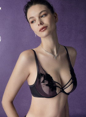 Liza Cheng东方美人系列百合花丝绒刺绣文胸薄款大胸内衣LB00170