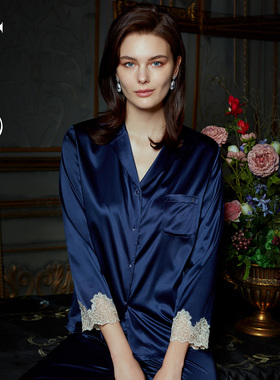 Liza Cheng商场同款白月光系列春夏冰丝睡衣蕾丝抠花上衣LL00177