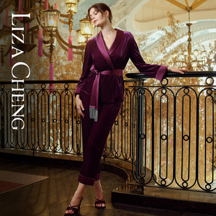 LL00237 Liza Cheng高阶时尚 秋冬厚款 睡衣宽松丝绒女士家居服套装