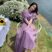 时尚网纱紫色连衣裙收腰显瘦法式裙子女夏季2025年新款仙女初恋裙