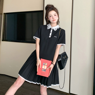 新款 黑色小个子甜美少女感连衣裙女2025夏季 学院风蕾丝拼接娃娃裙