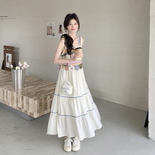 白色法式针织刺绣吊带连衣裙女2025春夏新款度假风罩衫长裙两件套