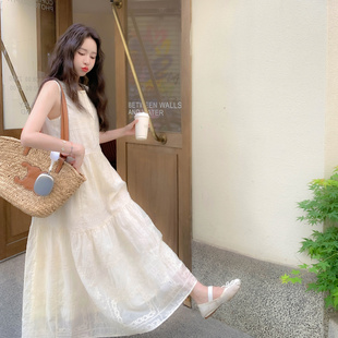 米白色法式 少女感减龄背心裙 浪漫风甜美刺绣连衣裙女2025夏季 新款
