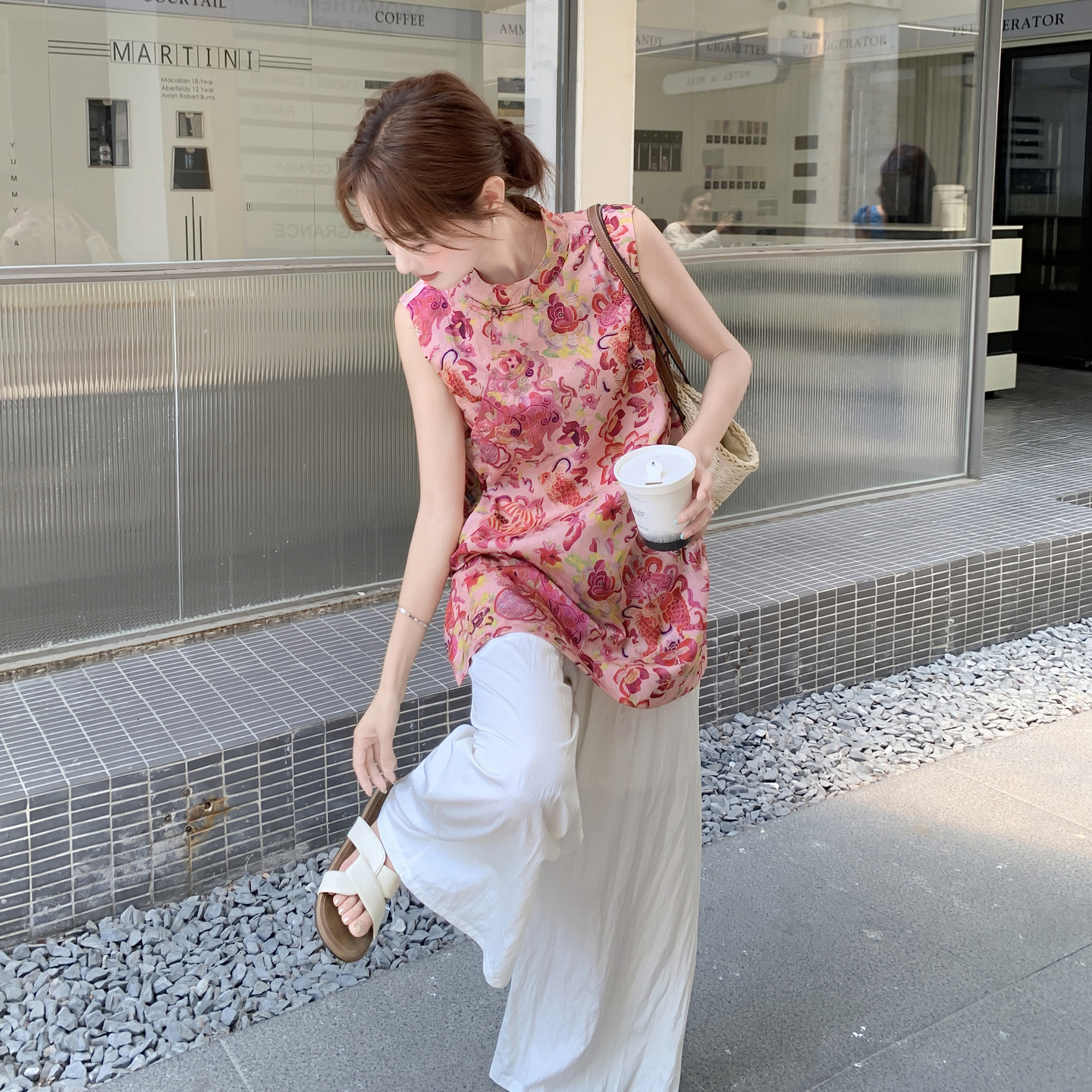 新中式国风少女感改良旗袍上衣套装女2025年夏季新款阔腿裤两件套