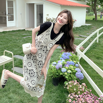 黑色T恤连衣裙套装女2024夏季