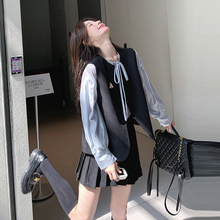 miu系穿搭黑色学院风马甲套装裙女2025秋季新款百褶半身裙两件套