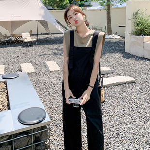 套装 新款 港风洋气背带裤 女2025夏季 两件套 短袖 t恤宽松连体阔腿裤