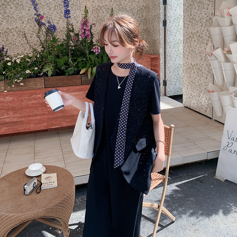 黑色韩范老钱风高级感西装马甲套装裙女2025夏季新款连衣裙两件套