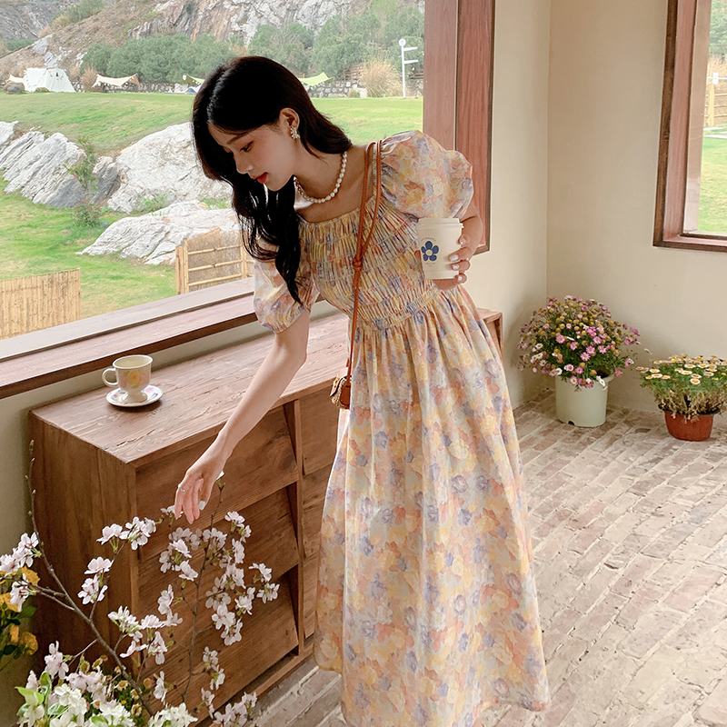 花色法式连衣裙女夏季2024