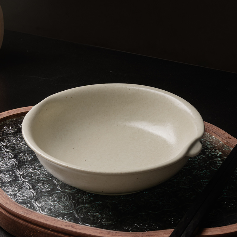 大容量手工简约小耳朵果盘陶瓷