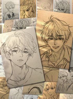 128张少年素描临摹贴纸氛围线稿绘画创意个性美术生学习笔记本diy