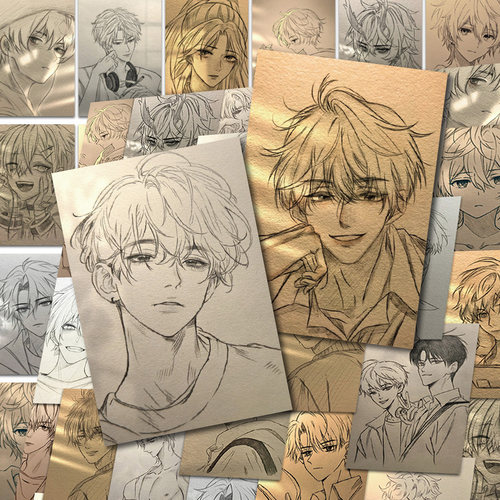 128张少年素描临摹贴纸氛围线稿绘画创意个性美术生学习笔记本diy