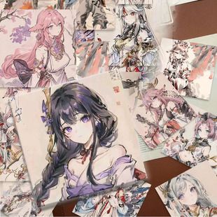 389张国潮水墨画原神贴纸申鹤胡桃甘雨复古风周边手机壳防水贴画