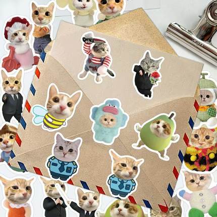 124张可爱搞怪猫咪贴纸趣味diy手机壳笔记本电脑手账防水装饰贴画