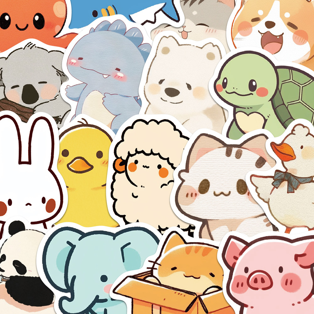 50张可爱简笔画卡通贴纸小动物q版超萌手机壳笔记本装饰防水贴纸