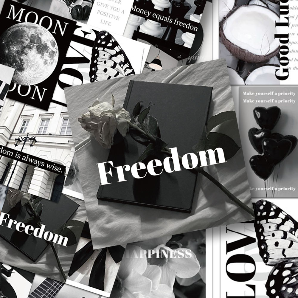 60张黑白氛围ins风简约贴纸高级感手账手机壳笔记本装饰防水贴画