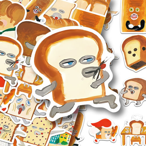 120张面包小偷贴纸卡通可爱创意沙雕抽象手账手机笔记本装饰贴画