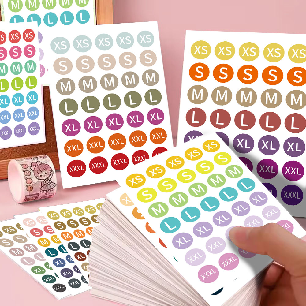 16张彩色尺码标签拼贴纸XSSMLXLXXL衣服码数号标签圆形字码贴纸