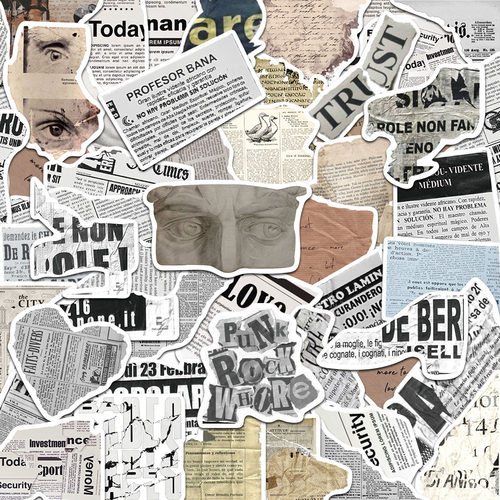 100张碎片文字贴纸美式复古风报纸文艺手账笔记本diy装饰防水贴纸