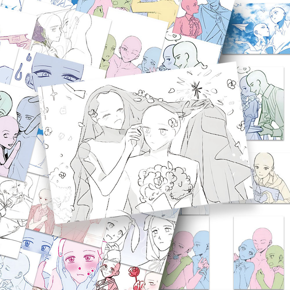 128oc绘画模板贴纸美术双人练习速写素材参考手账手机壳装饰贴画,文具电教/文化用品/商务用品,贴纸/立体贴纸,淘宝优惠券,粉丝福利购,淘宝优惠卷