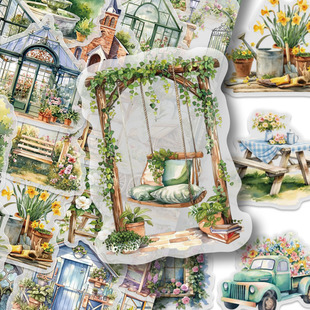 100张花园小屋贴纸高颜值小清新植物花卉小屋装饰手账笔记本贴画