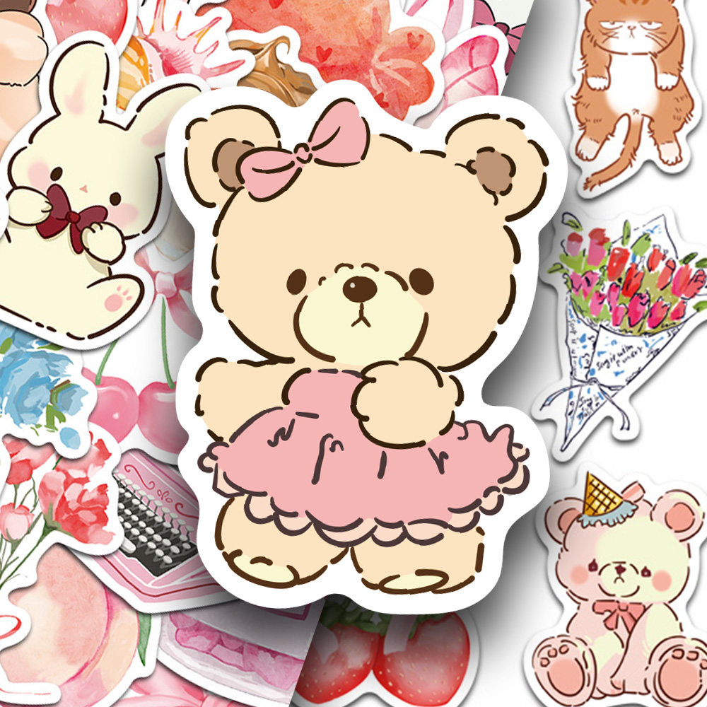 100张粉趣小馆贴纸卡通可爱涂鸦手账手机壳笔记本装饰防水贴画diy