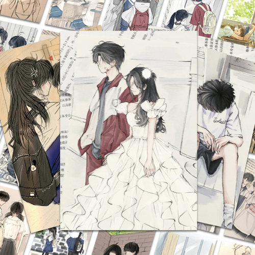 128张青春校园氛围感绘画贴纸ins风爆款创意个性手机壳笔记本贴画