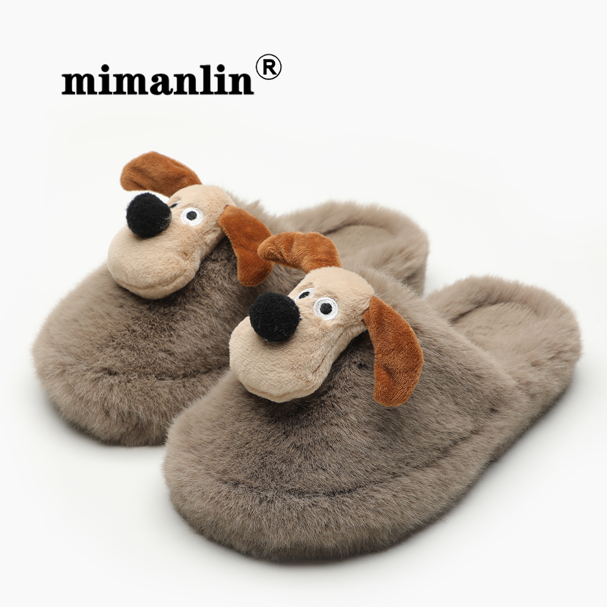 小狗平底毛毛拖鞋女外穿春秋可爱毛绒舒适防滑室内居家包头棉拖鞋