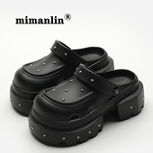 防滑黑色网红厚底洞洞鞋 五角星朋克风增高跟凉鞋 女夏外穿2025新款