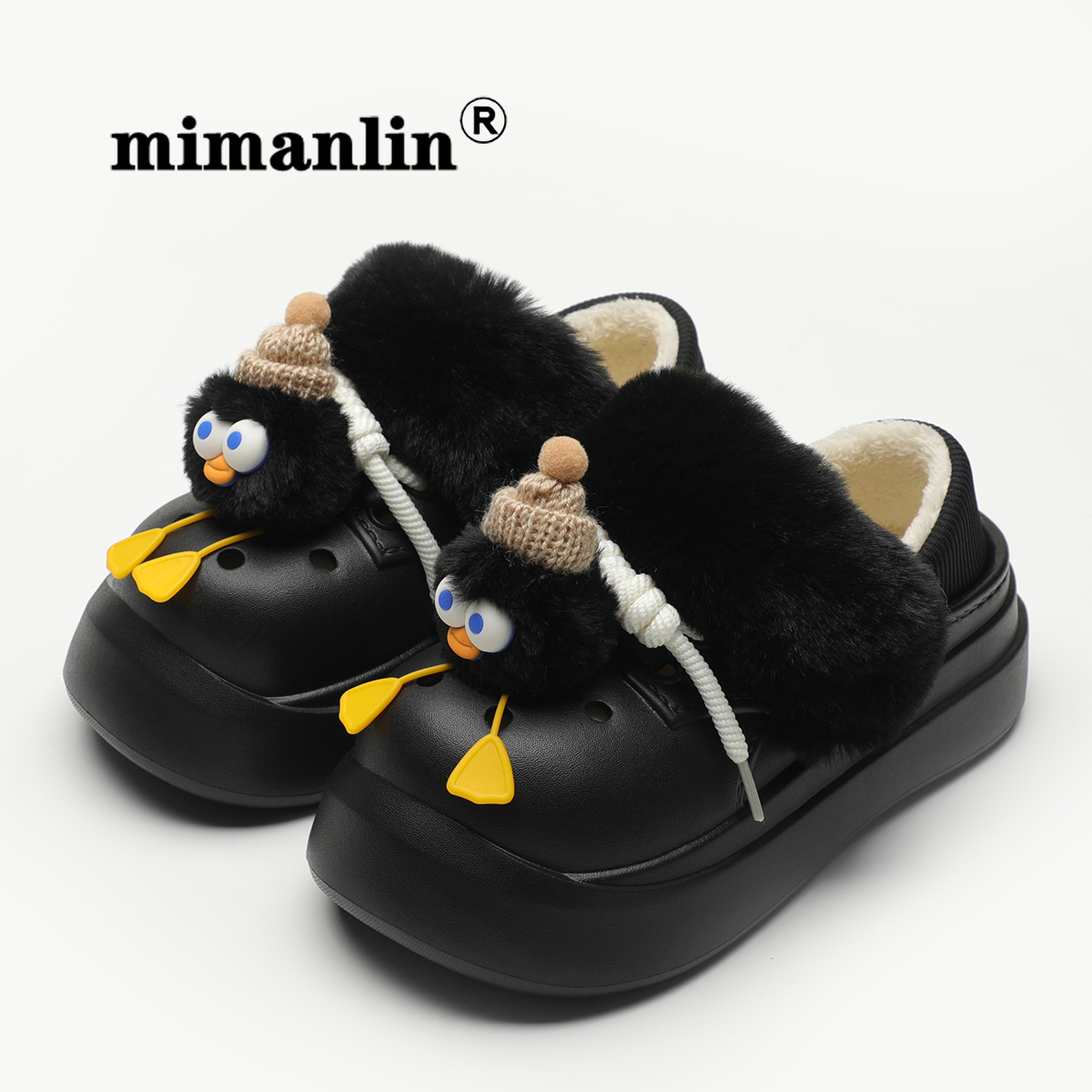 搞怪情侣毛毛棉拖女包跟秋冬加绒洞洞鞋保暖网红室内居家可爱棉鞋