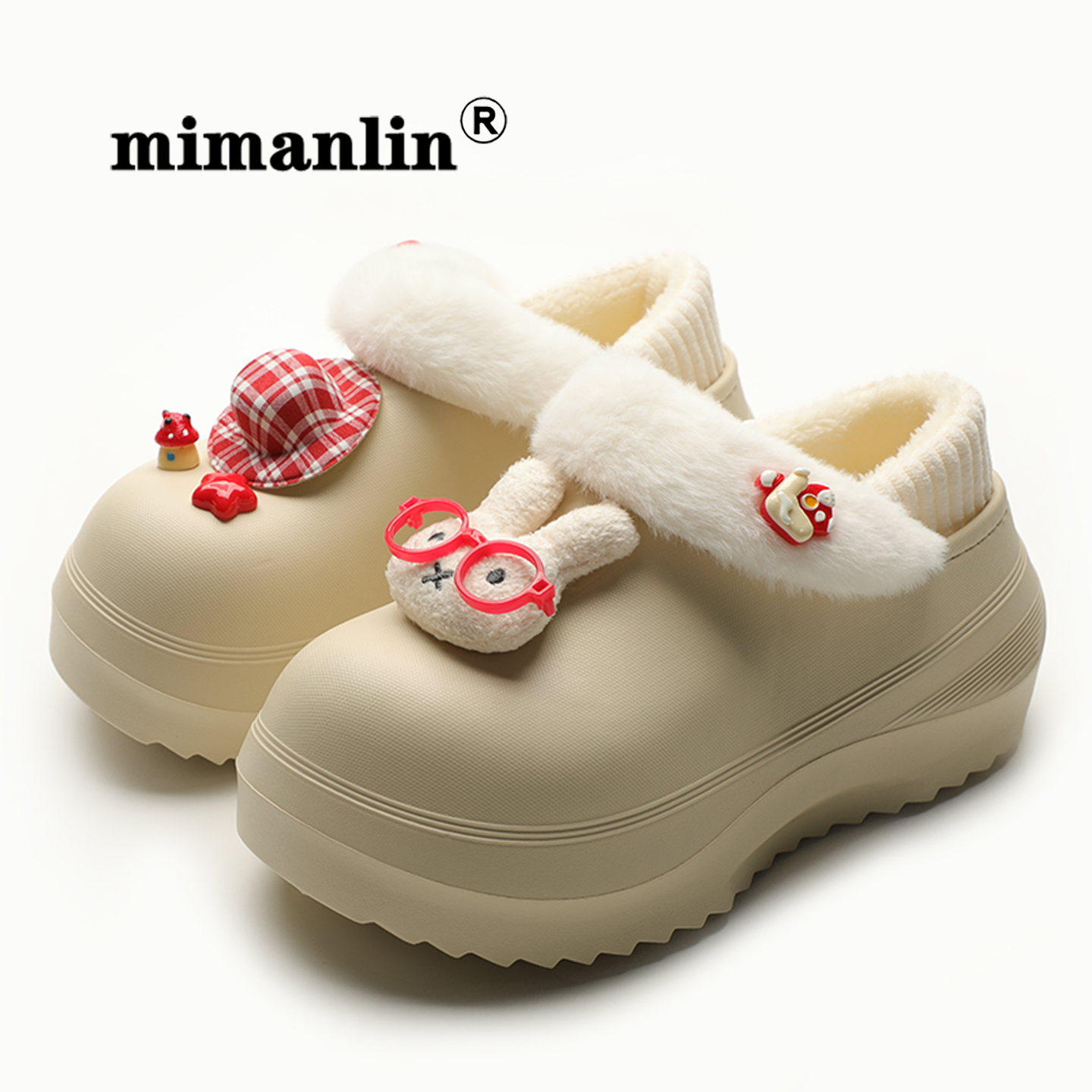 卡通棉拖鞋女士秋冬外穿厚底防滑保暖加绒毛绒可爱防水一脚蹬棉鞋