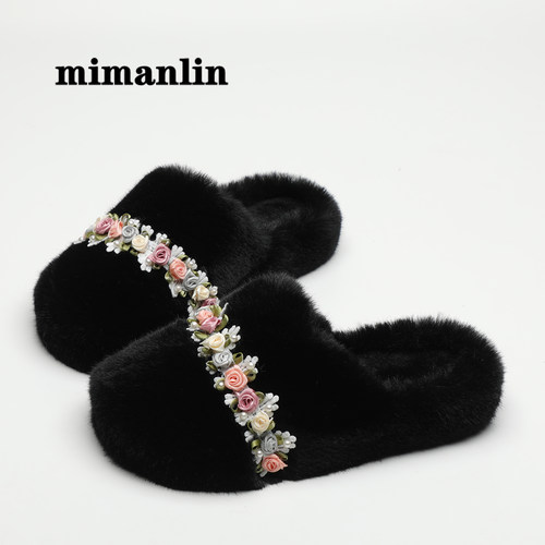 米曼琳毛绒一字休闲拖鞋
