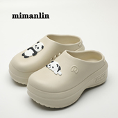 可爱洞洞鞋 熊猫高跟包头厚底半拖鞋 厨师鞋 外穿防滑防水雨鞋 女夏季