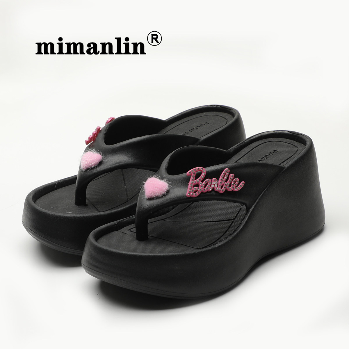 黑色个性时尚夹脚厚底人字拖女夏季2024新款外穿防滑坡跟高跟凉拖,女鞋,人字拖,淘宝优惠券,粉丝福利购,淘宝优惠卷