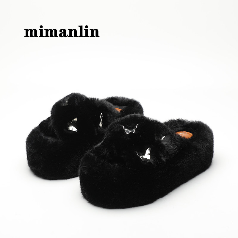 增高毛毛拖鞋女外穿秋冬时尚网红爆款潮2023新款厚底毛绒交叉棉拖,女鞋,一字拖,淘宝优惠券,粉丝福利购,淘宝优惠卷