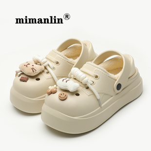 女包跟可爱厚底棉鞋 加绒洞洞鞋 防滑防水保暖棉拖鞋 2024新款 秋冬季