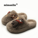 小熊毛毛拖鞋女士秋冬室内居家保暖可爱卡通防滑软萌包头懒人棉拖