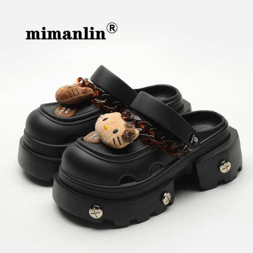 增高洞洞鞋女2025新款夏季厚底防滑外穿豹纹链条甜酷风包头凉拖鞋