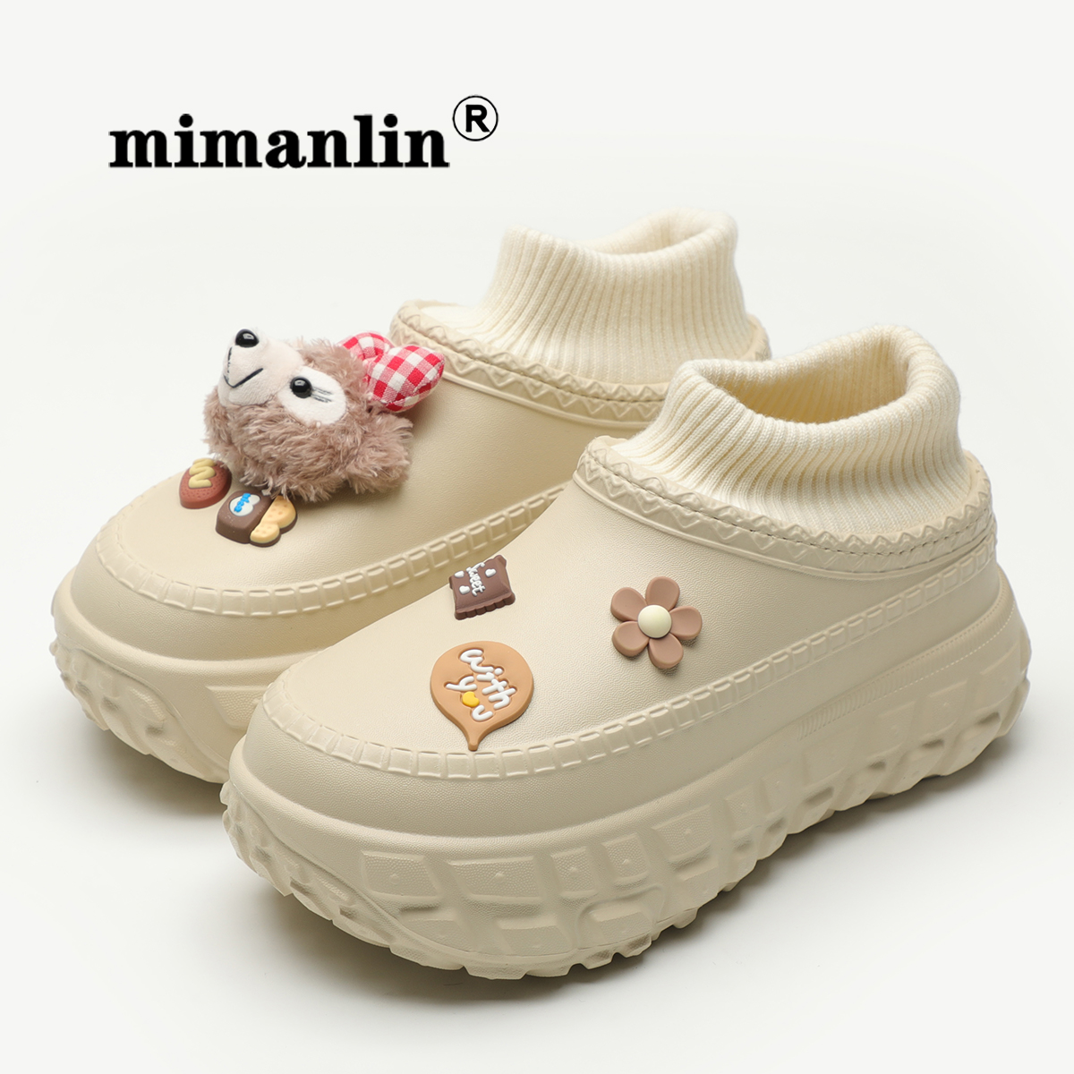 增高防水加绒棉鞋女秋冬季加绒保暖外穿时尚网红可爱一脚蹬棉拖鞋