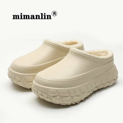 毛毛厚底棉拖鞋男女包跟秋冬新款防滑加绒保暖防水增高月子雪地靴