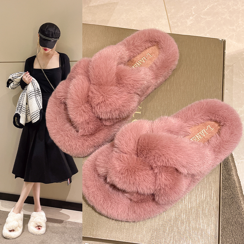 高级感毛毛拖鞋女外穿ins潮春秋时尚网红居家用室内防滑厚底棉拖