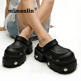 MIMANLIN暗黑甜酷厚底凉鞋女夏季外穿防滑时尚个性洞洞鞋松糕凉拖