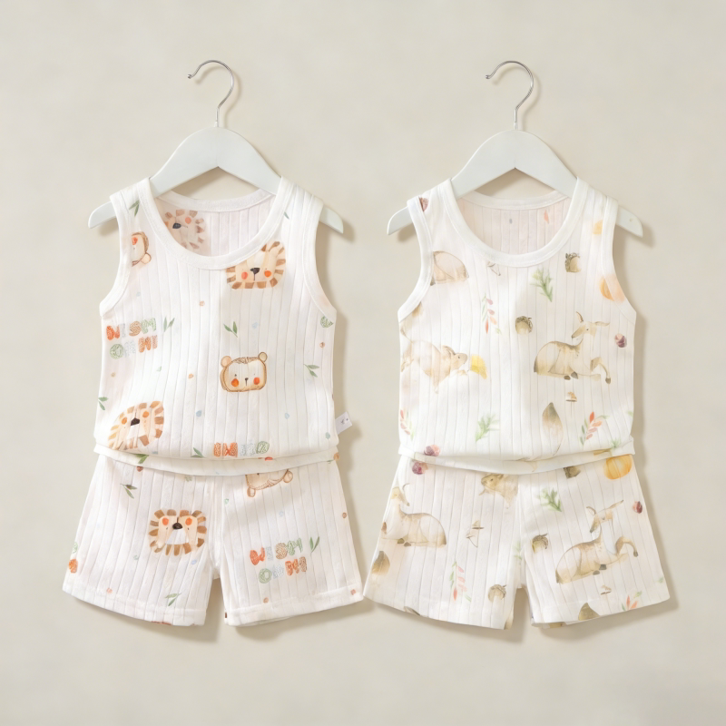 纯棉儿童背心短裤套装夏季男女童家居服夏装宝宝婴幼儿空调服薄款