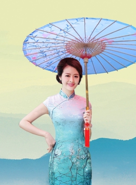 古风油纸伞蓝色小花04拍照走秀舞蹈旗袍火锅酒店茶楼餐厅吊顶装修