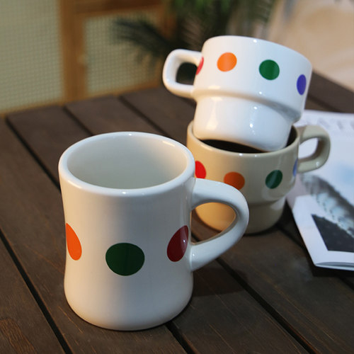 Meet Deer原创波点陶瓷马克杯咖啡杯可叠早餐杯创意可爱圆点杯子
